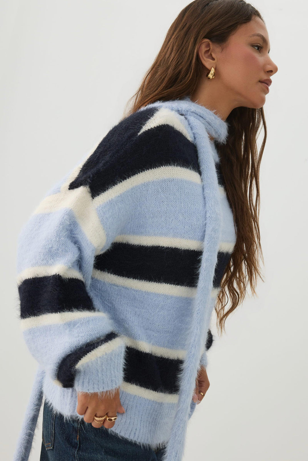 Striped Oversized Sweater with Scarf