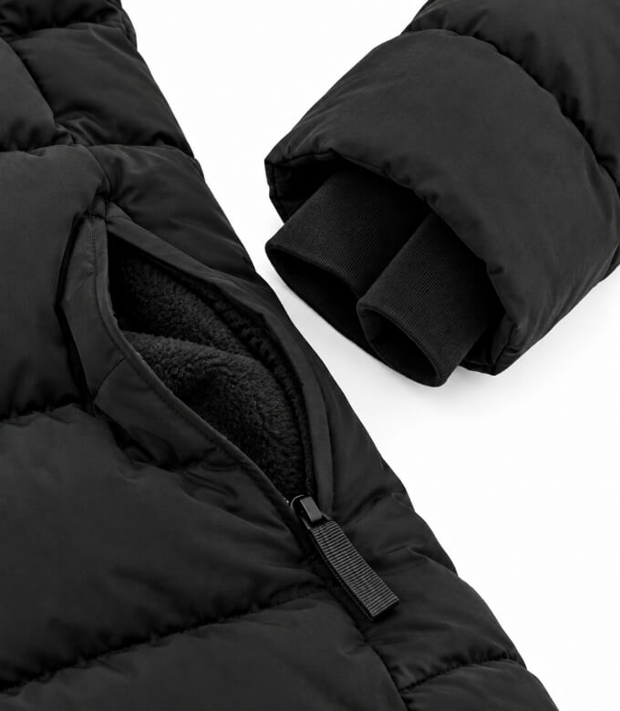 Brushed polar pockets and storm cuffs