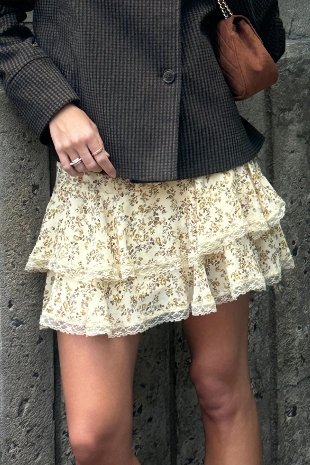 Lace Trim Layered Chiffon Mini Skirt
